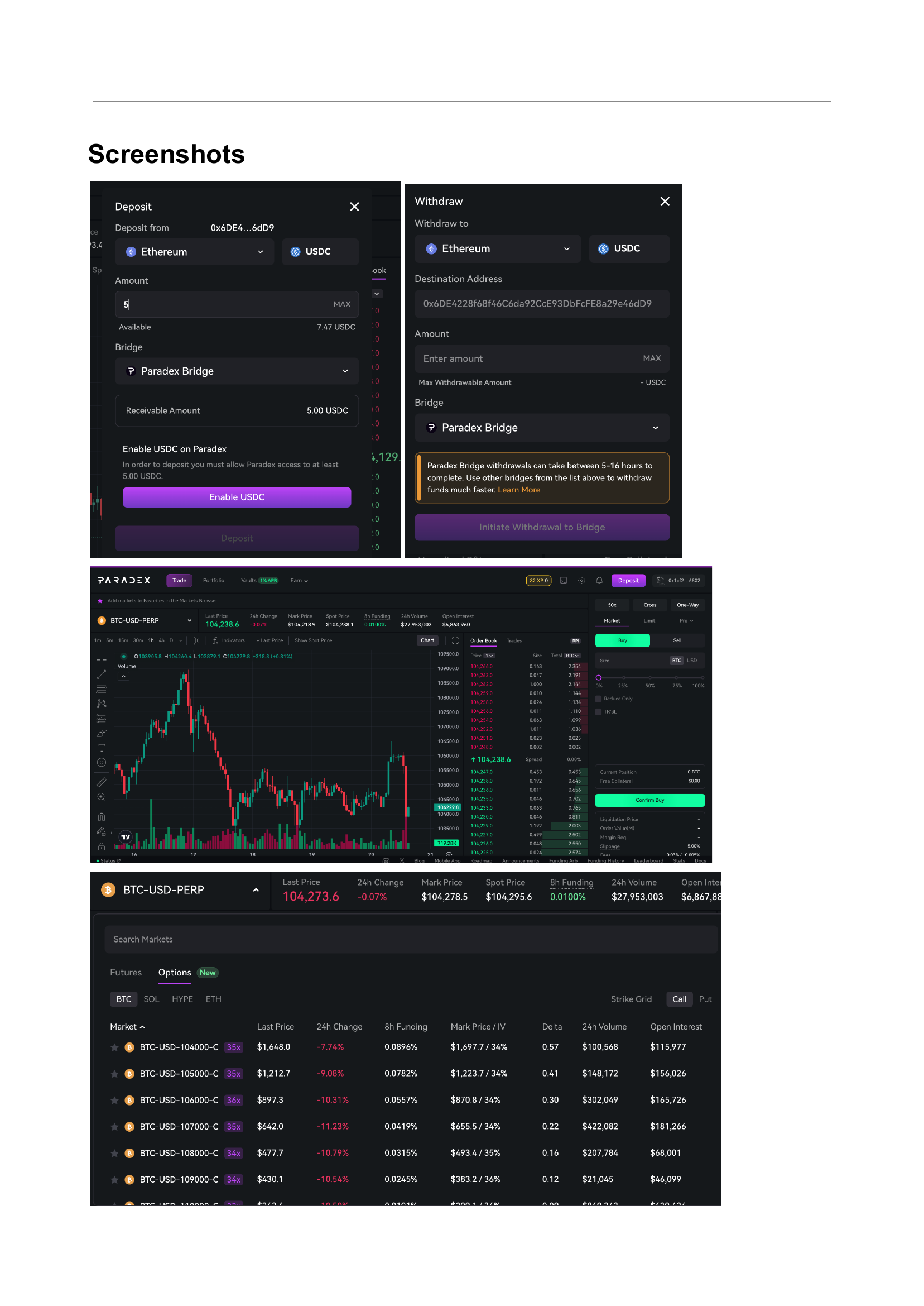 Paradex Trading Interface